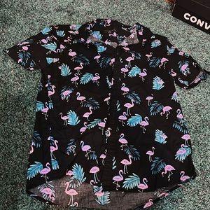 No Boundaries Flamingo Button Down